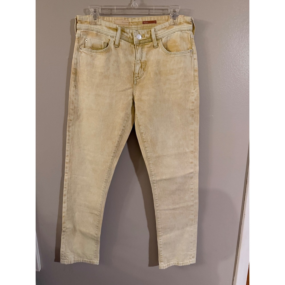 Anthro Pilcro and the Letterpress Slim Jeans Yellow Acid Wash Womens 27 NWT